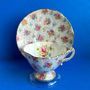 VTG Hammersley & Co England Teacup & Saucer 1940’s Pink Rose Floral CHINTZ 2348